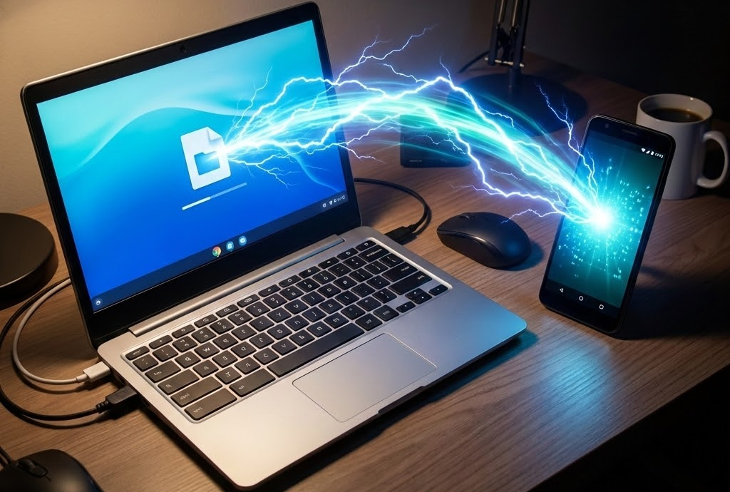 Chromebookとスマホの爆速連携。KDE Connectとスクリプトによるクリップボード共有のイメージ図。