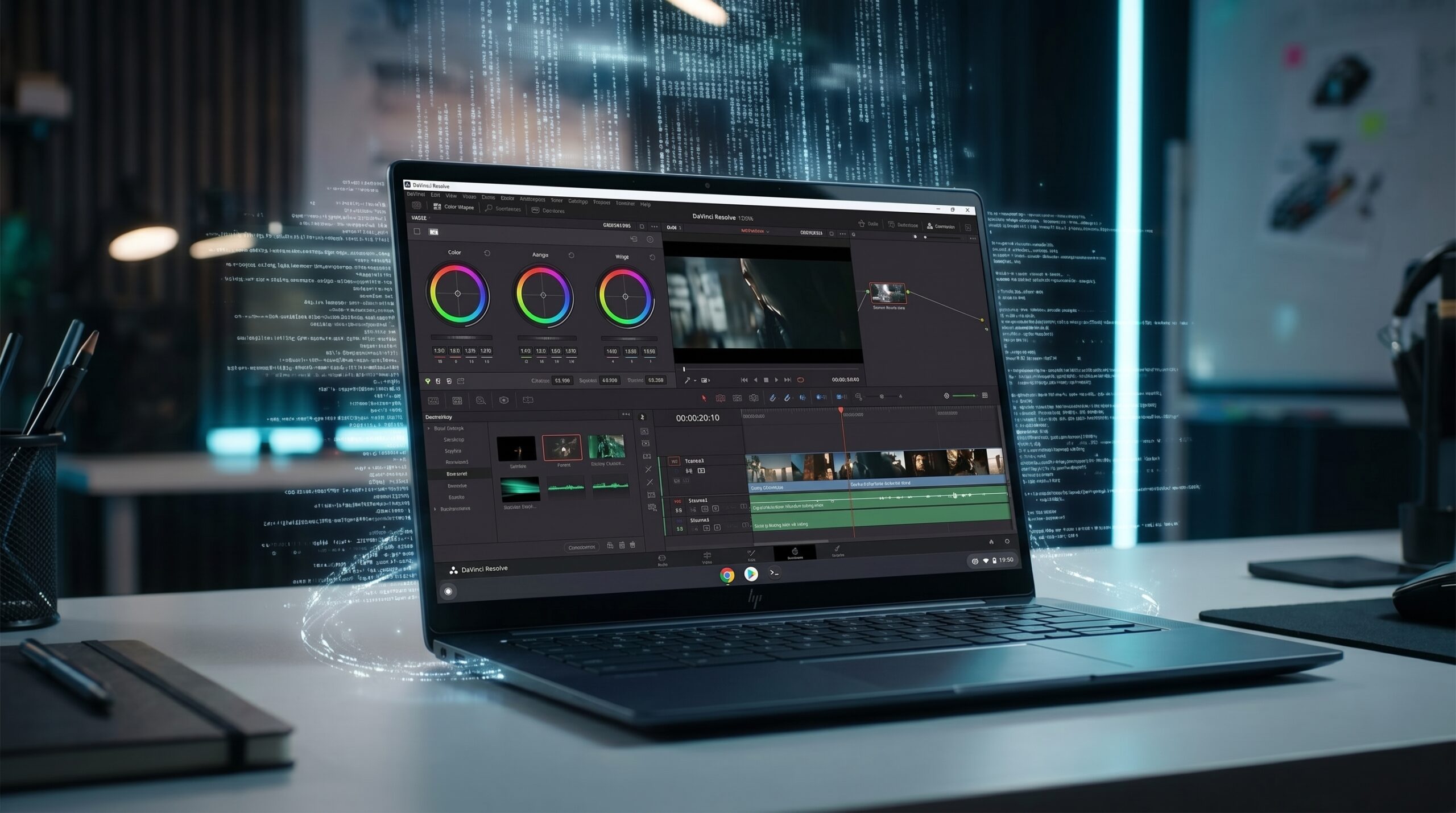 ChromebookでDaVinci Resolveを起動して動画編集を行っているイメージ画像